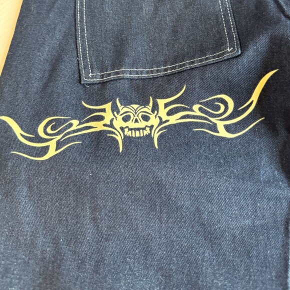 JNCO Men’s Dark Wash Denim Jeans XL Size 3 — Tribal Skull Graphic Y2K Streetwear - Picture 12 of 12